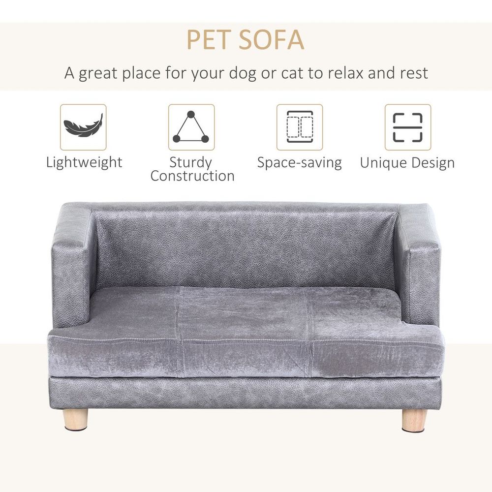 Dog Sofa Bed Kitten Couch Lounge for Small-Sized Dogs, Soft Padded - Grey
