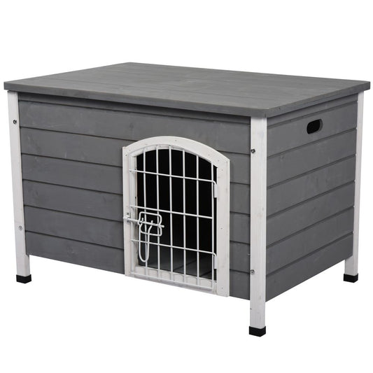 Wooden Dog Crate Kennel Lockable Door  Animal House Openable Top Gray Pawhut