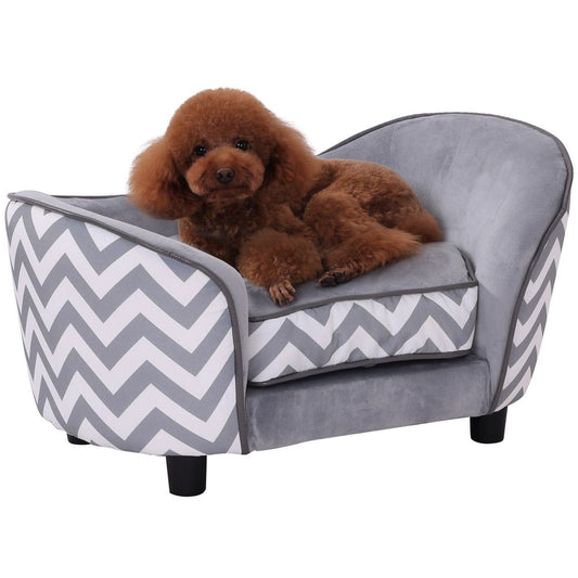 PawHut Dog Sofa Pet Couch for XS Dogs with Removable Sponge Padded Cushion Grey