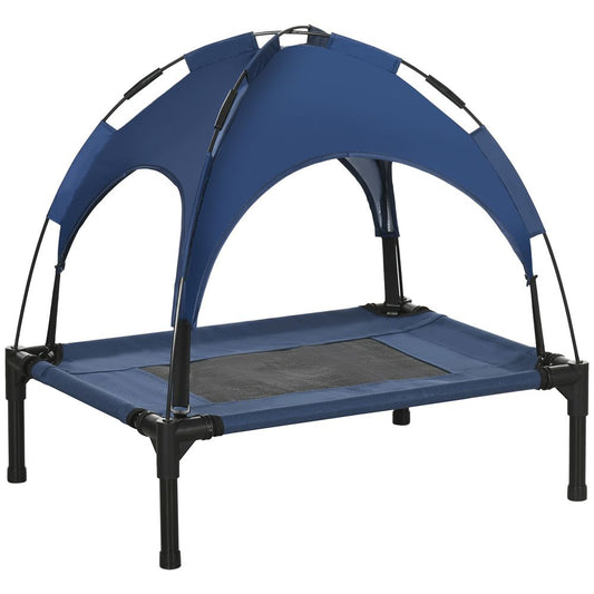 PawHut 61cm Elevated Dog Bed Cooling Raised Pet Cot UV Protection Canopy Blue