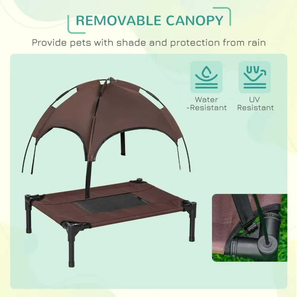 61 cm Elevated Pet Bed Dog Cot Tent with Canopy Instant Shelter Outdoor Brown