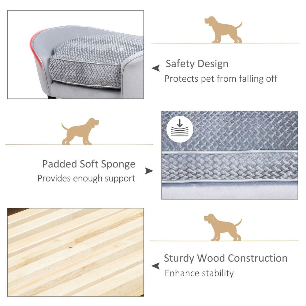 Dog Sofa Pet Couch Bed Kitten Lounge Soft Padded w/ Wooden Frame for XS S Dogs