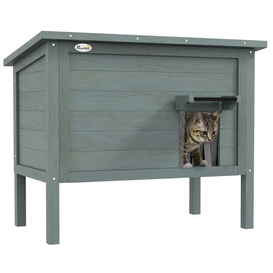 PawHut Outdoor Feral Cat House Insulated w/ Openable Roof - Charcoal Grey