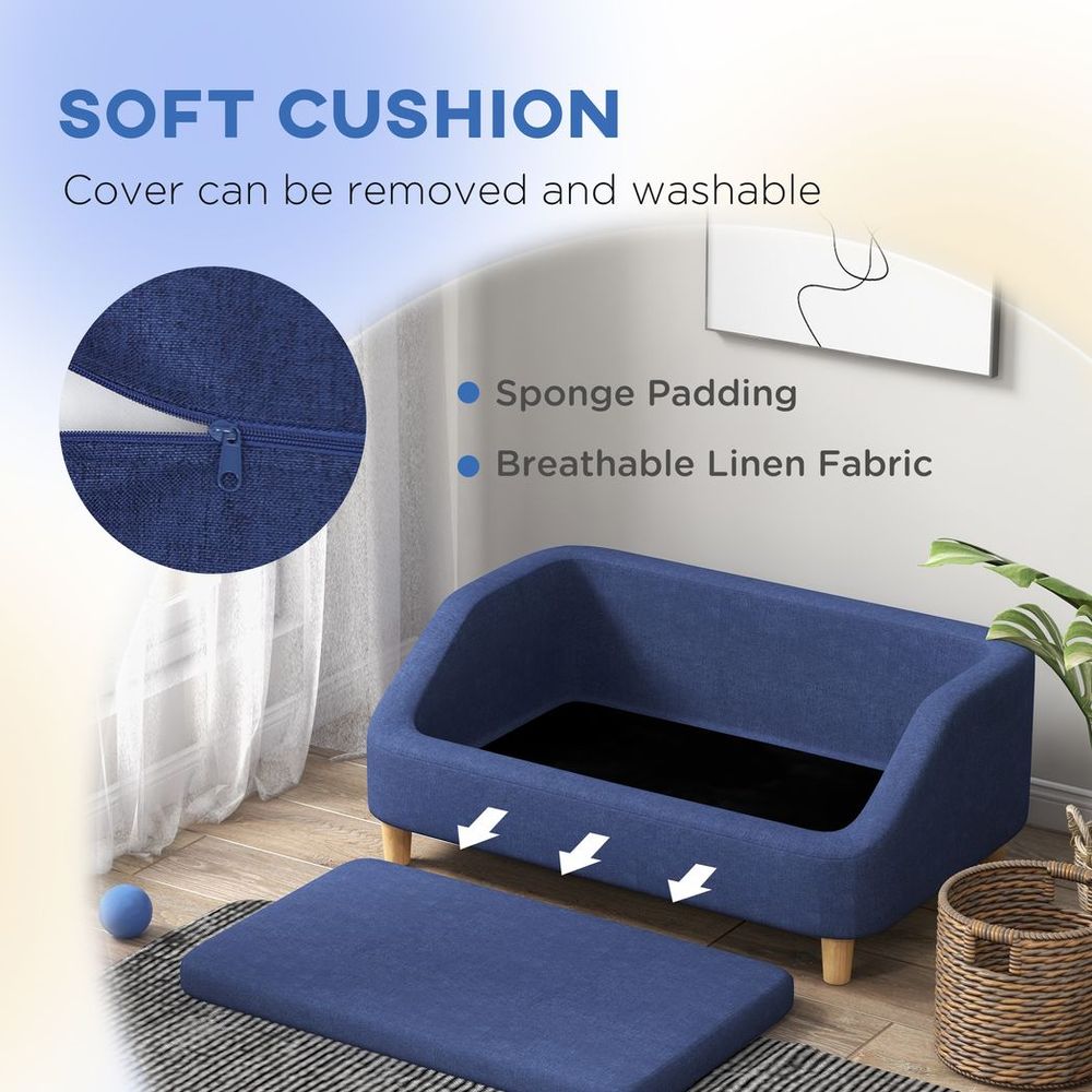 Dog Sofa Cat Couch w/ Removable Washable Cover, for Small Medium Large Dogs Blue