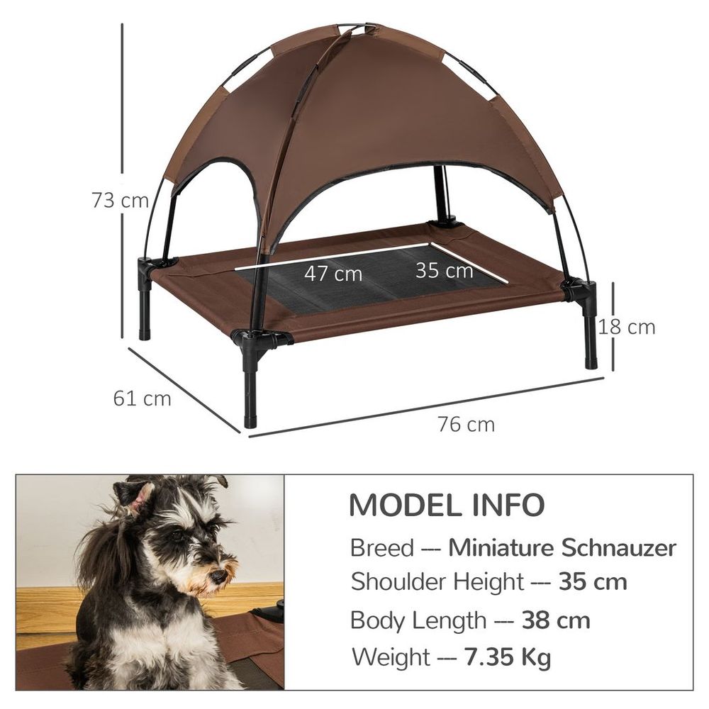PawHut 76cm Elevated Dog Bed Cooling Raised Pet Cot UV Protection Canopy Coffee