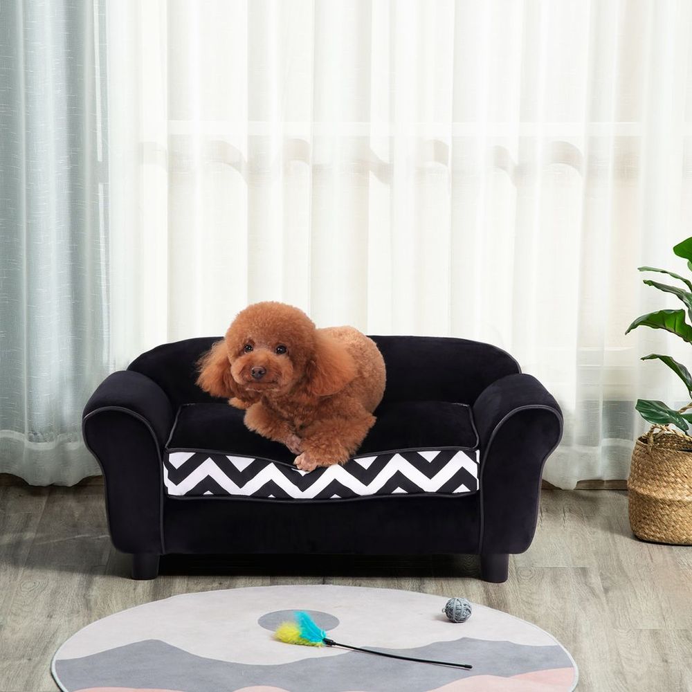 Dog Sofa Cat Couch Bed for XS Dogs w/ Removable Sponge Cushion - Black