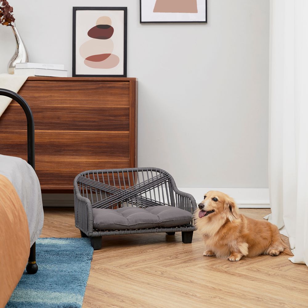 Indoor Outdoor Woven Cat & Dog Sofa Bed Lounger Grey ST-N10007-UK