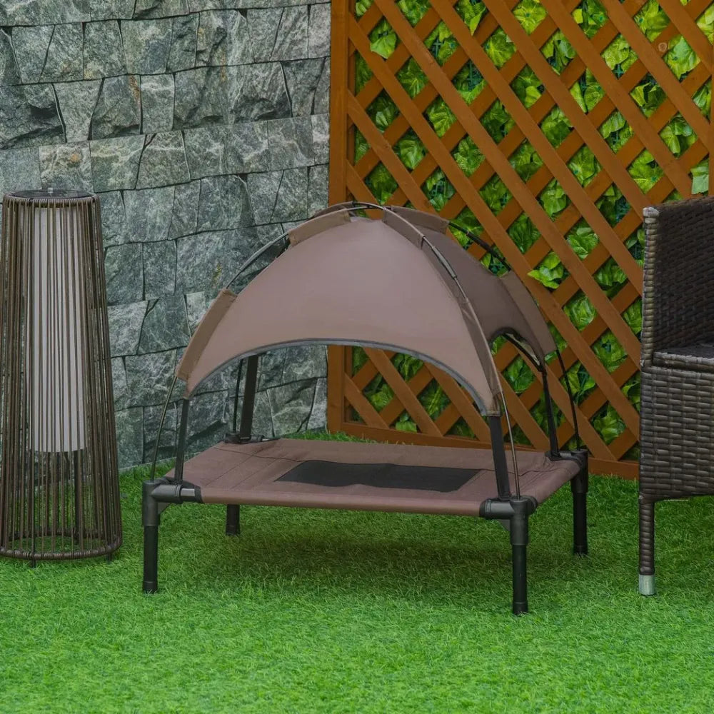 61 cm Elevated Pet Bed Dog Cot Tent with Canopy Instant Shelter Outdoor Brown