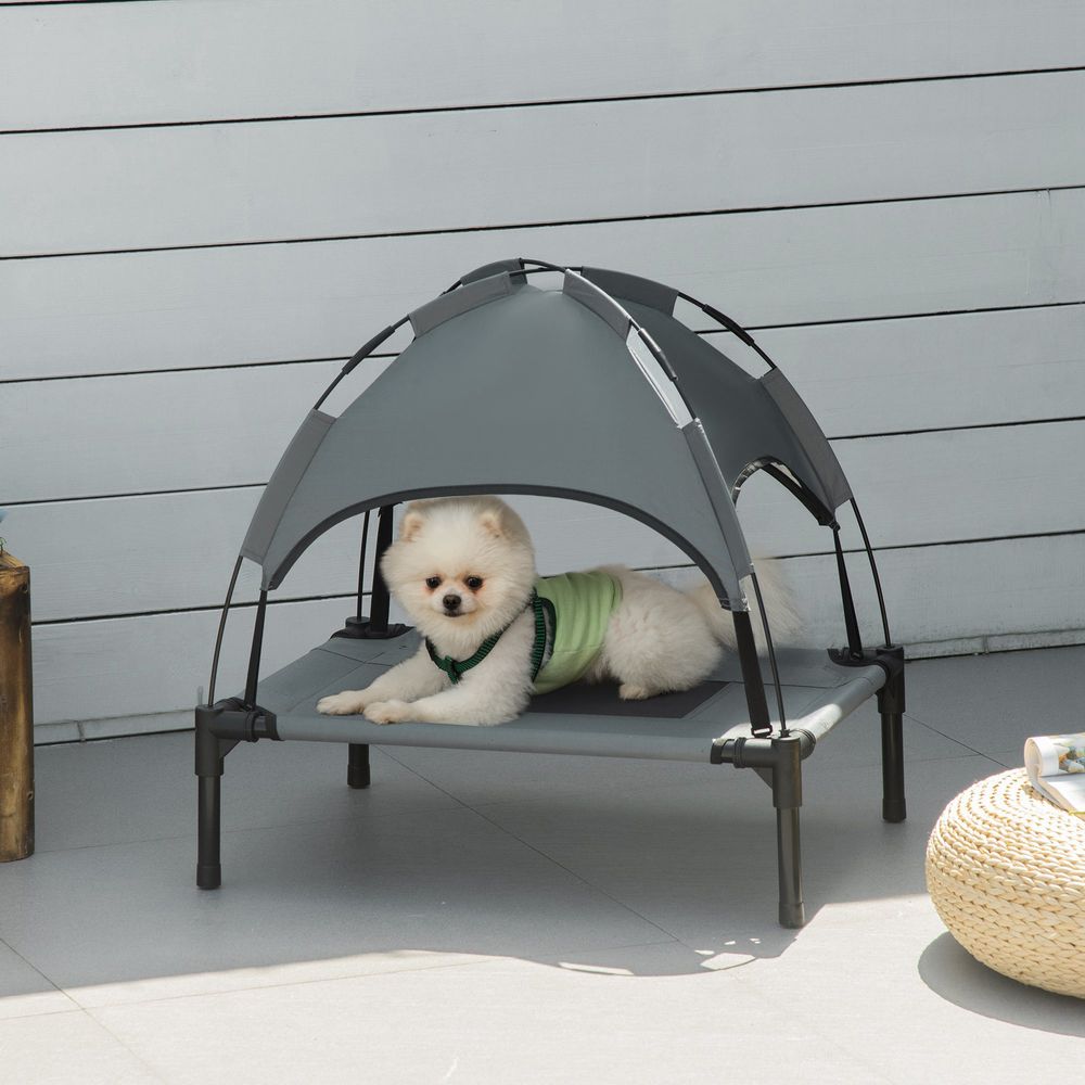 61 cm Elevated Dog Bed Cooling Raised Pet Cot UV Protection Canopy Grey Pawhut