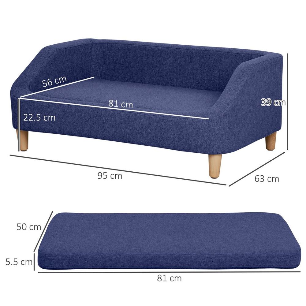 Dog Sofa Cat Couch w/ Removable Washable Cover, for Small Medium Large Dogs Blue