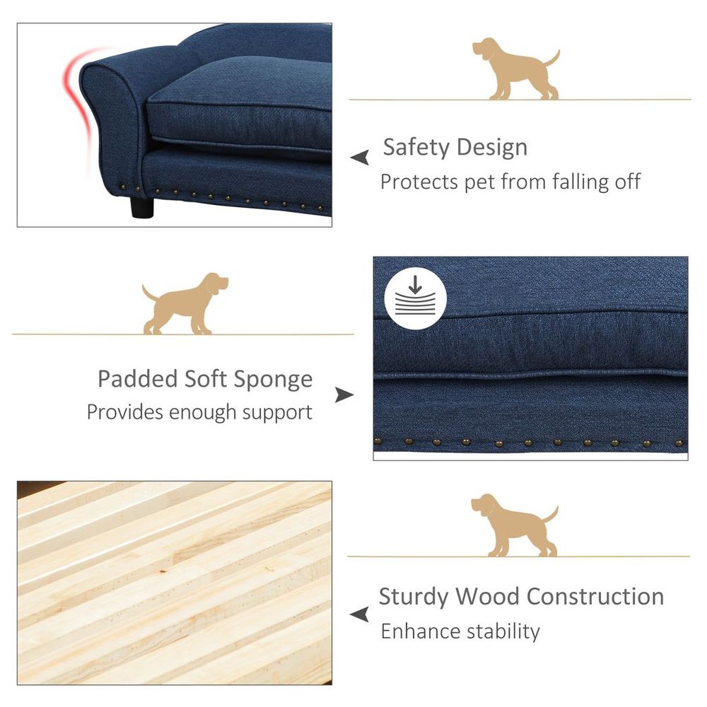 Dog Sofa Bed Pet Chair Couch Kitten Lounge w/ Cushion for XS and S Dogs - Blue