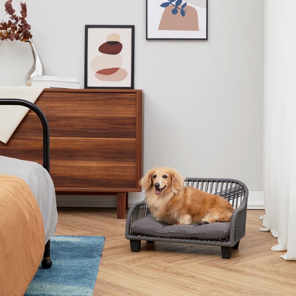 Indoor Outdoor Woven Cat & Dog Sofa Bed Lounger Grey ST-N10007-UK