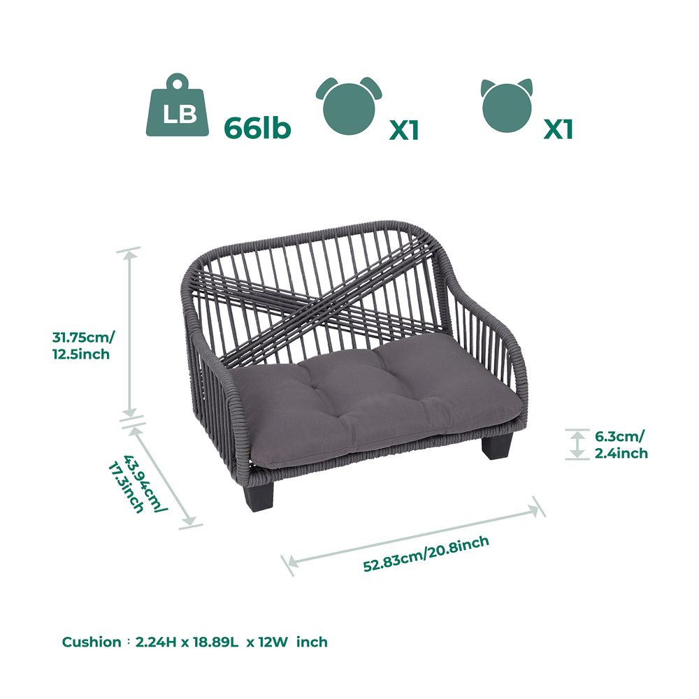 Indoor Outdoor Woven Cat & Dog Sofa Bed Lounger Grey ST-N10007-UK