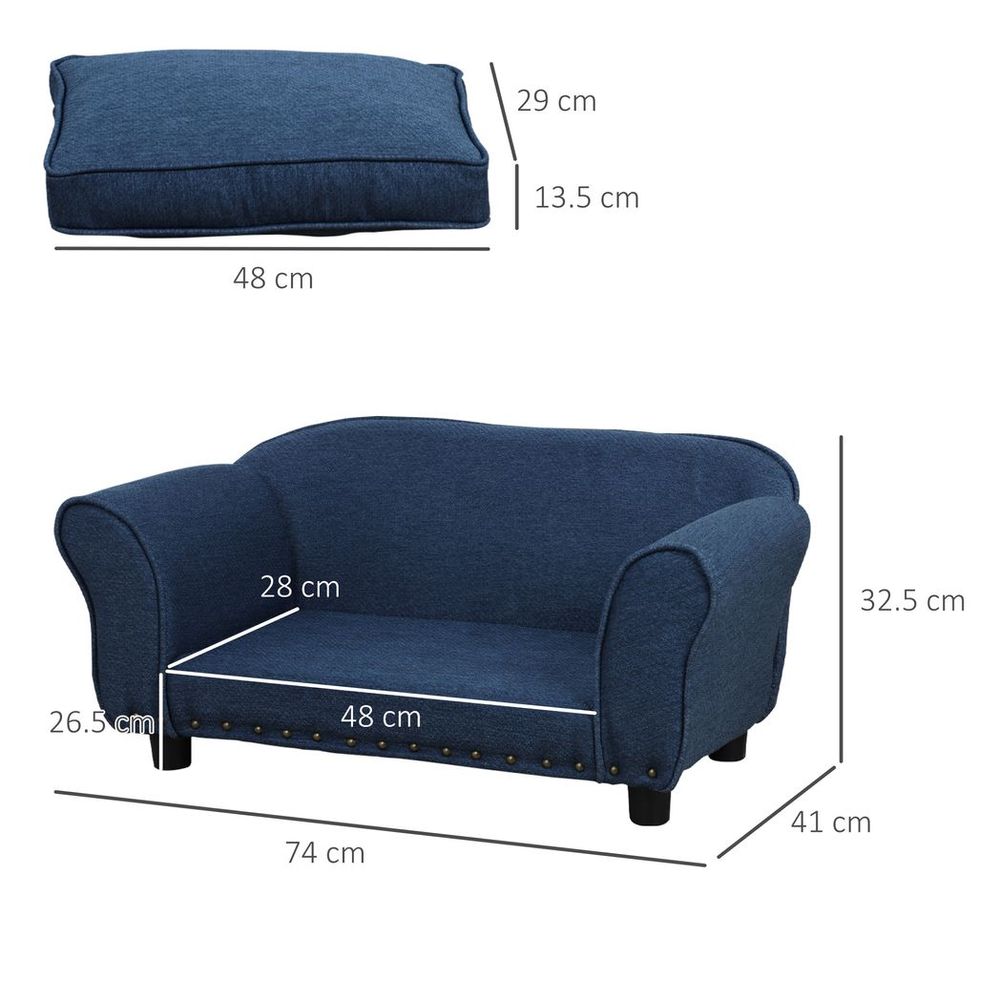 Dog Sofa Bed Pet Chair Couch Kitten Lounge w/ Cushion for XS and S Dogs - Blue
