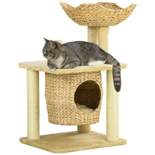 PawHut Cat Tree with Scratching Posts, Cat House, Bed, Washable Cushions
