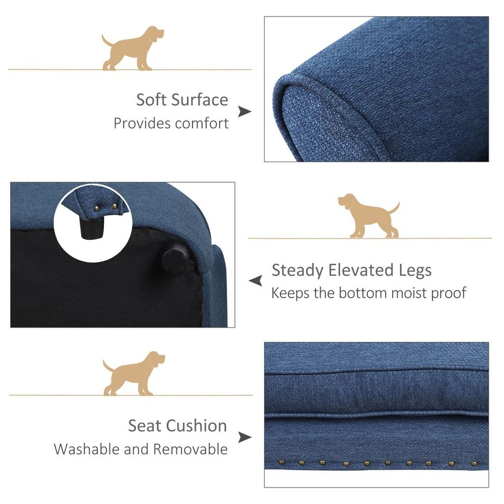 Dog Sofa Bed Pet Chair Couch Kitten Lounge w/ Cushion for XS and S Dogs - Blue