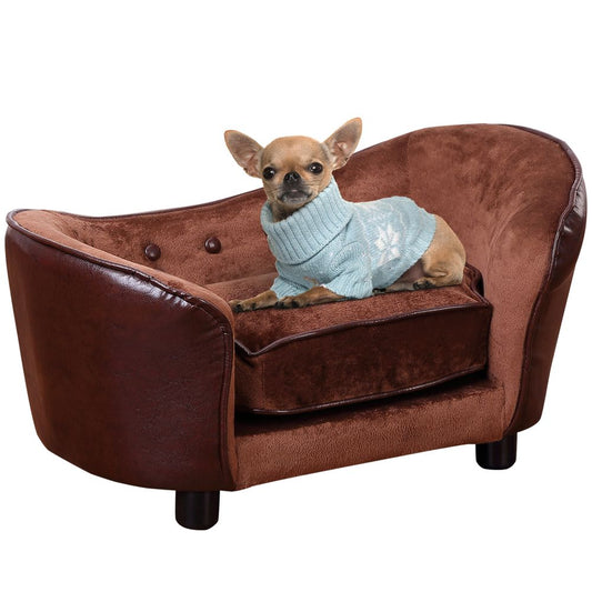 PawHut Dog Sofa Chair with Legs Cushion for XS Dog Cat 68.5x40.5x40.5 cm, Brown