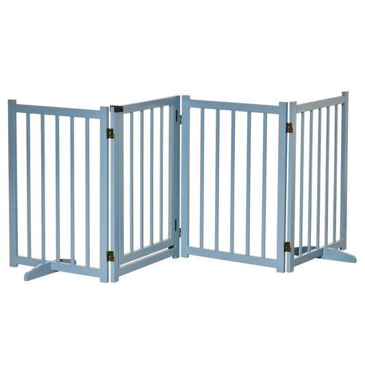 Wooden Foldable Dog Safety Barrier w/ 4 Panels for Small&Medium Dogs Blue Grey