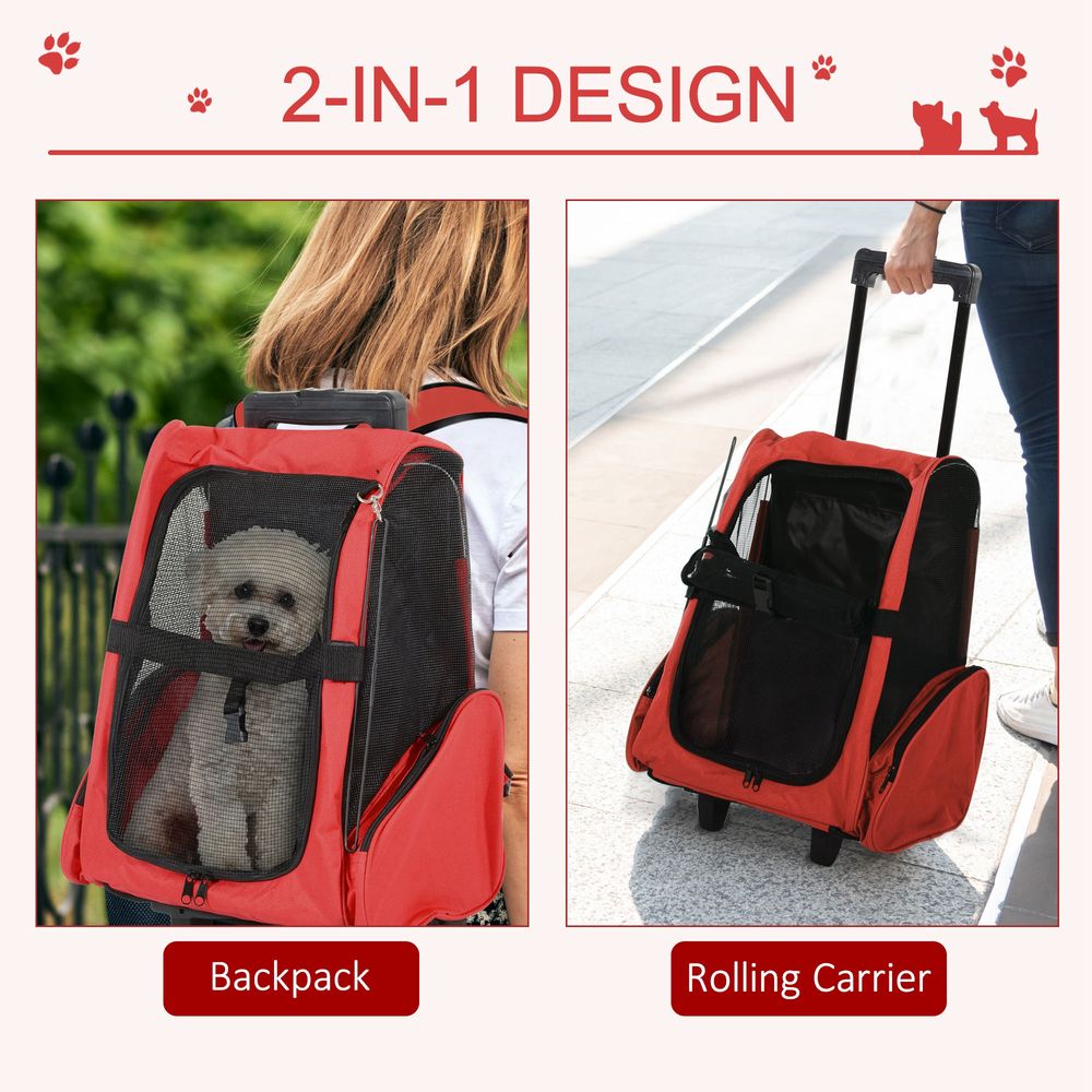 Pet Travel Backpack Bag Cat Puppy Dog Carrier w/ Trolley and Telescopic Handle