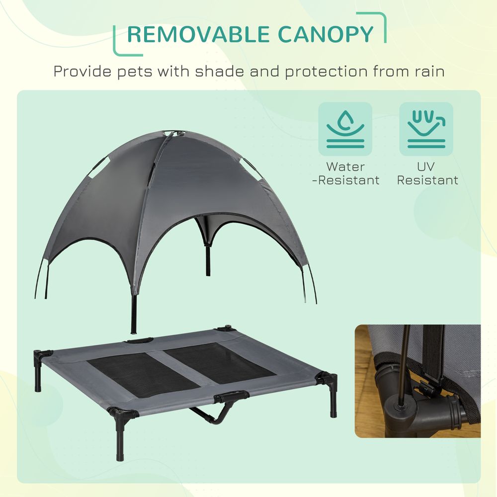 92 cm Elevated Dog Bed Cooling Raised Pet Cot UV Protection Canopy Grey Pawhut