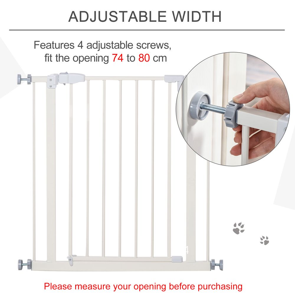 74-80cm Adjustable Metal Pet Gate Safety Barrier w/ Auto-Close Door White