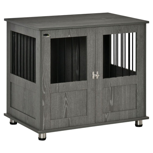 Wooden & Wire Dog Cage for Medium Dog, Stylish Pet Kennel w/ Magnetic Doors