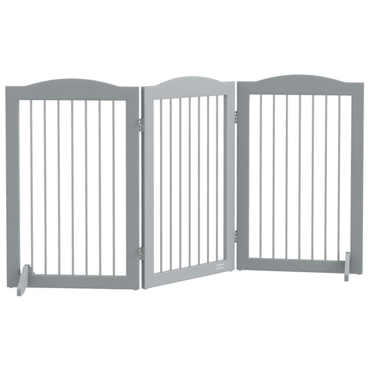 PawHut Foldable Dog Gate, Freestanding Pet Gate with Two Support Feet - Grey