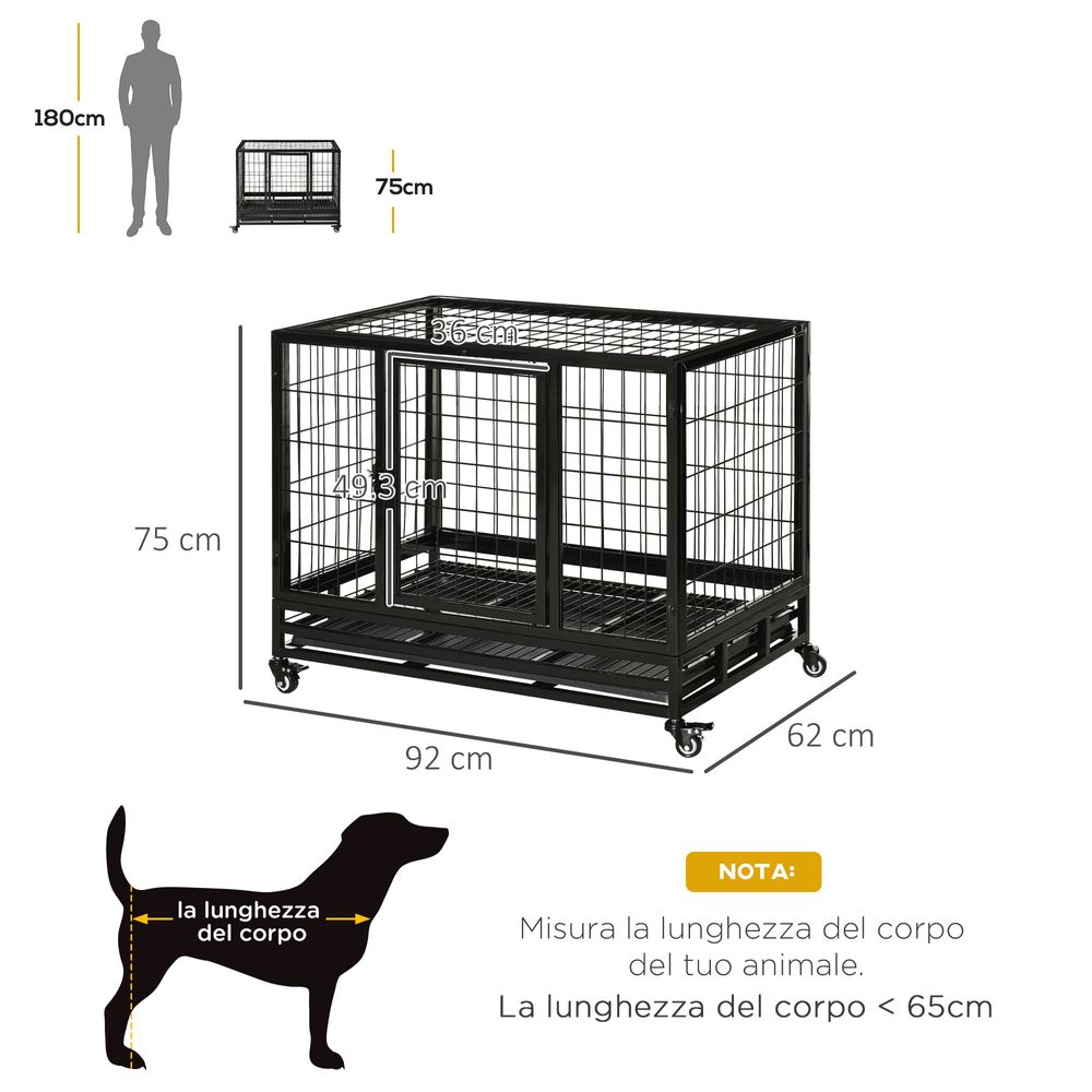 Dog Cage Pet Metal Heavy Duty with Wheels and Crate Tray for Kennel Black M L