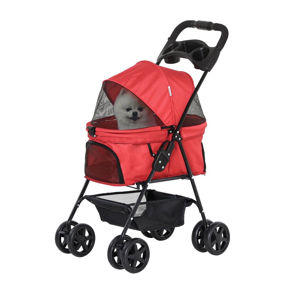 Pet Stroller No-Zip Foldable Travel Carriage with Brake Basket Adjustable Canopy