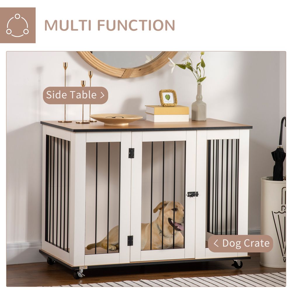 Dog Crate Furniture End Table w/ Lockable Door, for Large Dogs - White Pawhut