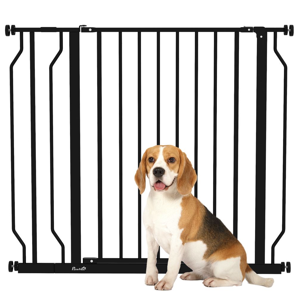 PawHut Dog Gate Wide Stair Gate with Door Pressure Fit, 75-95W cm, Black