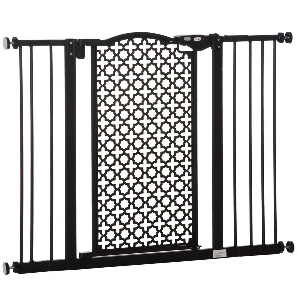 74-105 cm Pet Safety Gate Pressure Fit Stair with Double Locking, Black Pawhut