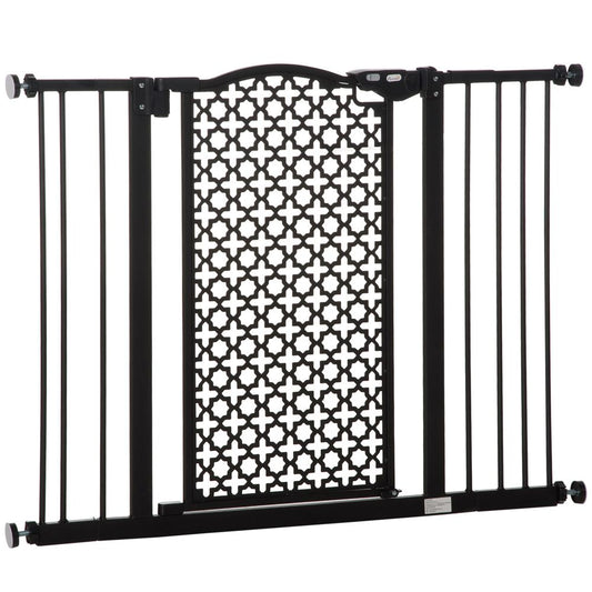 74-105 cm Pet Safety Gate Pressure Fit Stair with Double Locking, Black Pawhut