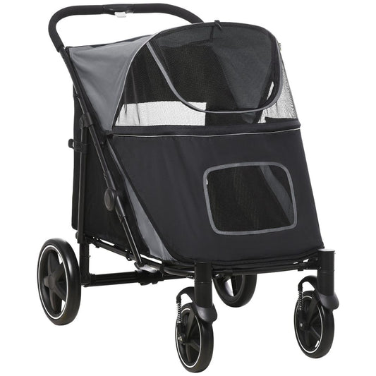 PawHut Foldable Dog Carriage w/ Universal Wheels, Shock Absorber - Black