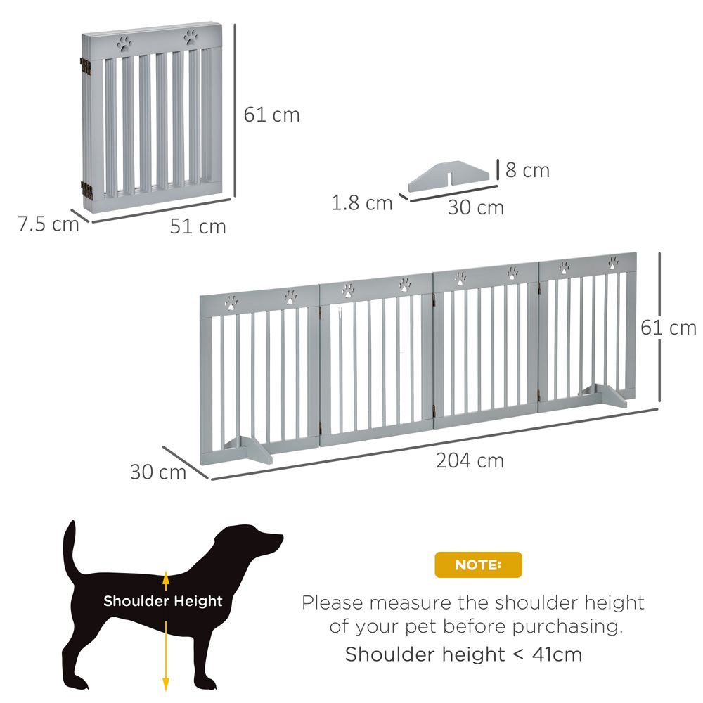 Freestanding Pet Gate 4 Panel Folding Wooden Dog Barrier  w/ Support Feet