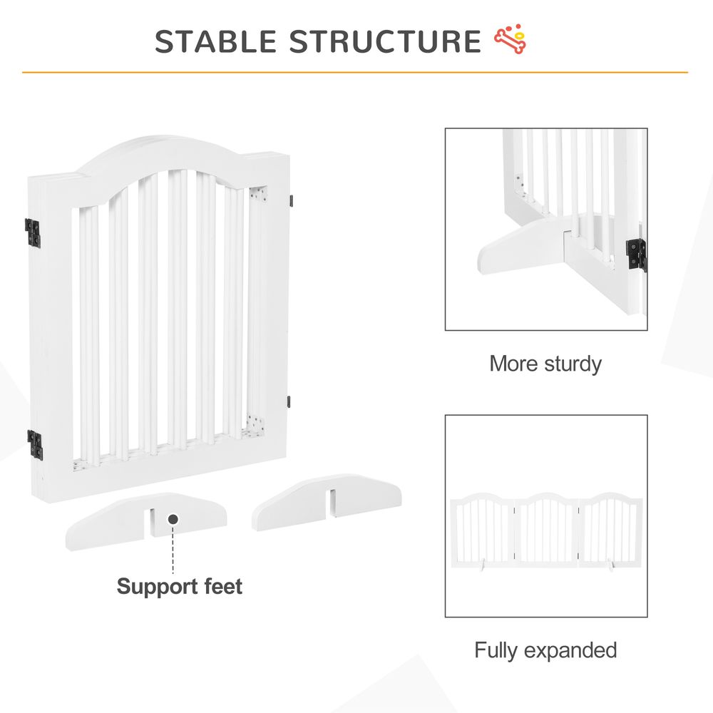 3 Panels Dog Gate w/ Support Feet Fence Safety Barrier Freestanding Wood White