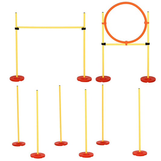 Portable Pet Agility Training Obstacle Set for Jumping Pole,Ring,Turnstile poles