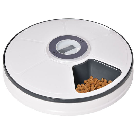 Automatic Pet Feeder w/ Digital Timer Six-Meal Food Dispenser Trays White