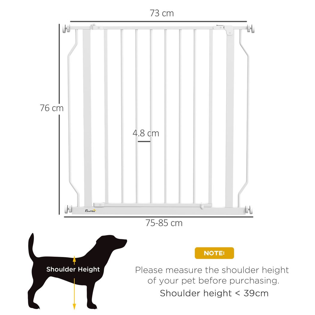 PawHut Dog Gate Wide Stair Gate w/ Door Pressure Fit, 75-85W cm, White