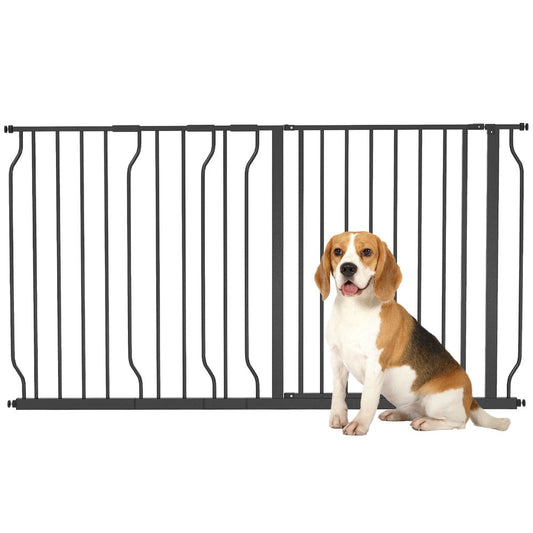 Pet Safety Gate Dog Barrier W/ Door Pressure Fit for Doorways, 75-145W cm, Black