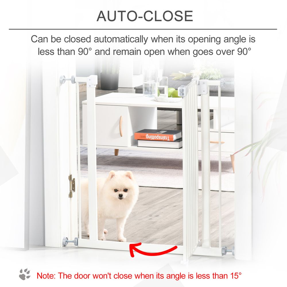 74-80cm Adjustable Metal Pet Gate Safety Barrier w/ Auto-Close Door White