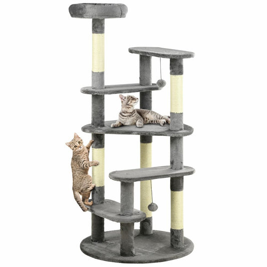 PawHut Cat Tree for Indoor Cats, Modern Cat Tower with Scratching Posts, Bed