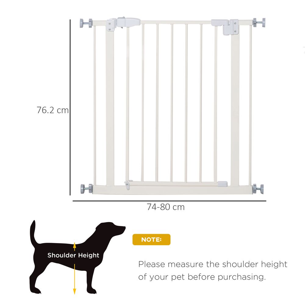 74-80cm Adjustable Metal Pet Gate Safety Barrier w/ Auto-Close Door White