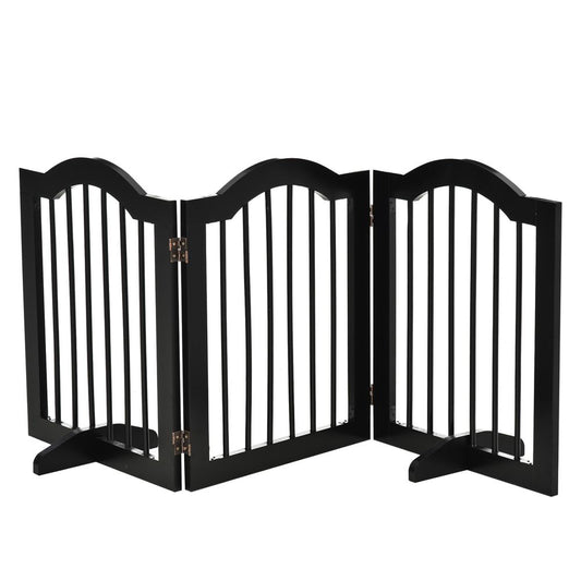 3 Panels Dog Gate w/ Support Feet Fence Safety Barrier Freestanding Wood Black