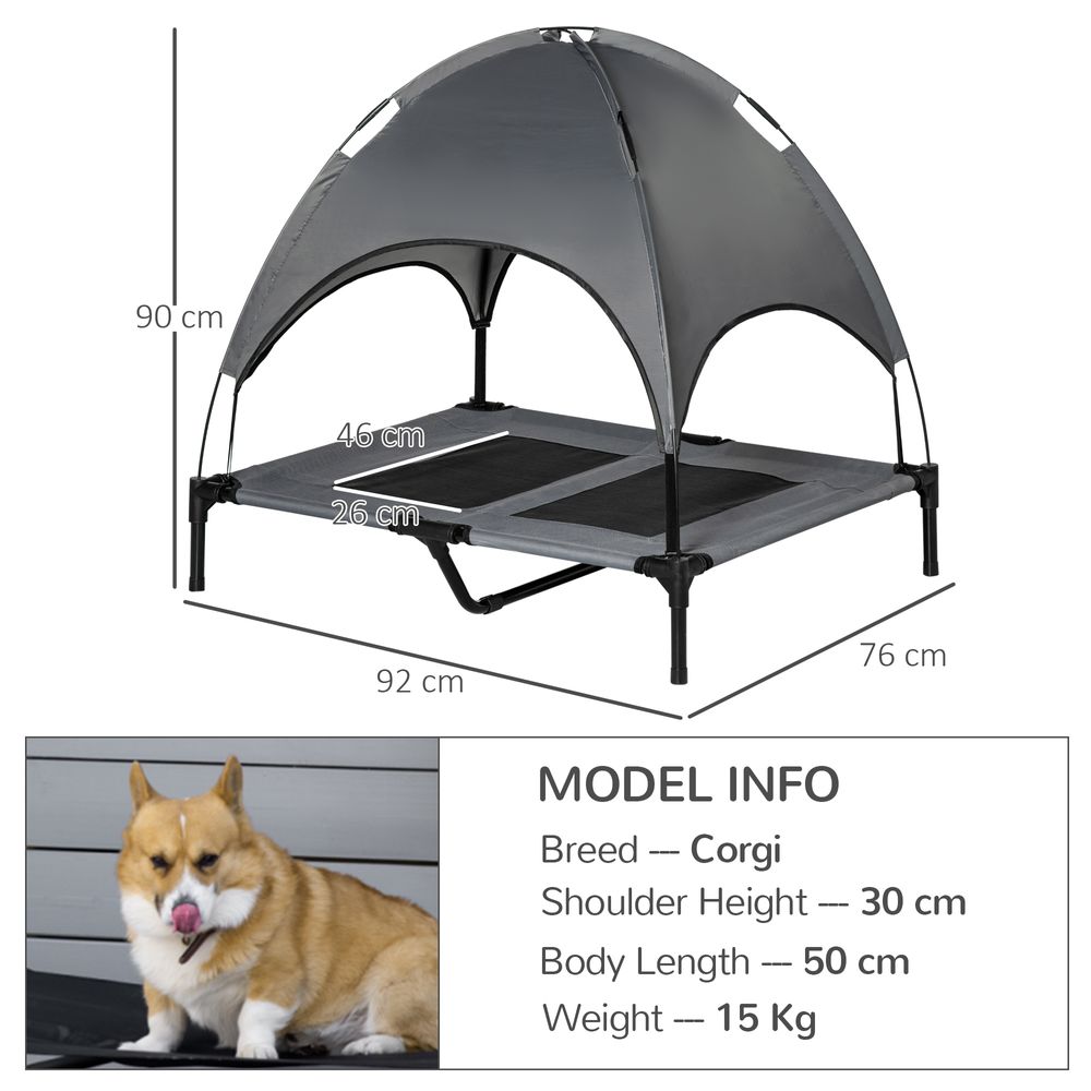 92 cm Elevated Dog Bed Cooling Raised Pet Cot UV Protection Canopy Grey Pawhut