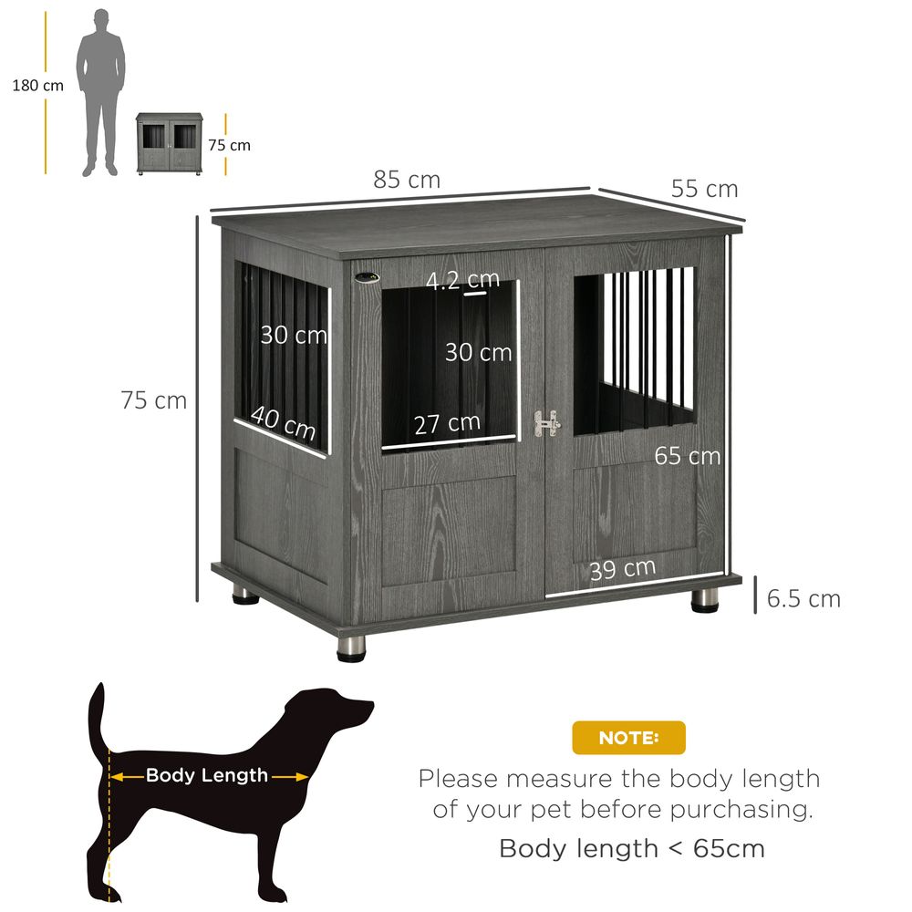 Wooden & Wire Dog Cage for Medium Dog, Stylish Pet Kennel w/ Magnetic Doors