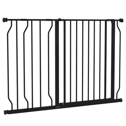 PawHut Dog Gate Wide Stair Gate with Door Pressure Fit, 75-115W cm, Black