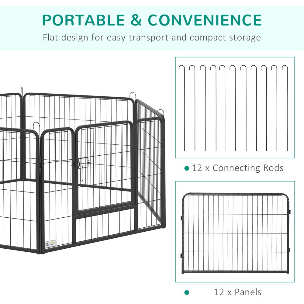 12 Panels Pet Playpen, Heavy-Duty Dog Fence DIY Design w/ Doors, 80 x 60 cm