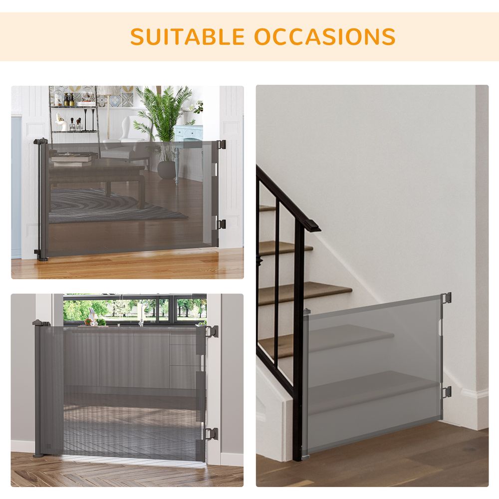 Retractable Stair Gate for Dogs Mesh Safety Gate up to 150 cm - Grey Pawhut