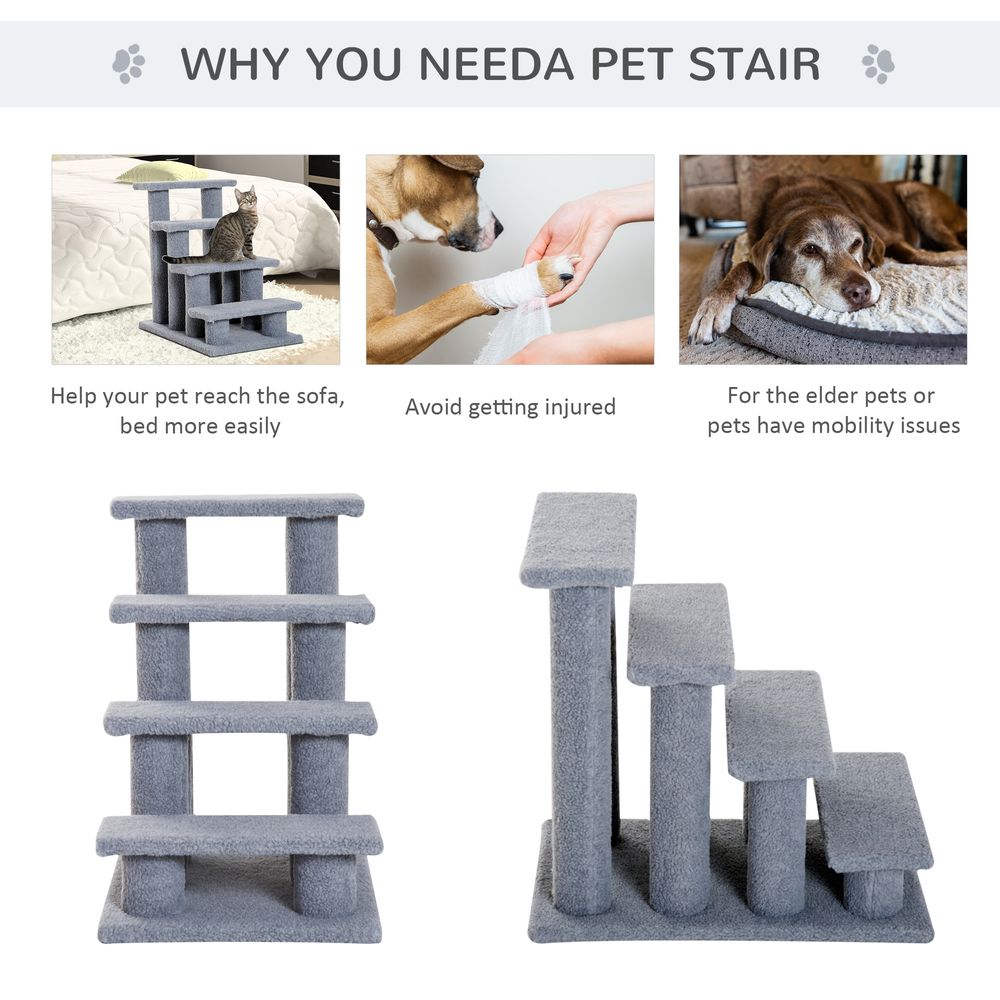 Pet Ramp Stairs 4 Steps Cat Tree Ladder Safety Steps Climbing Frame Grey